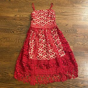 Boohoo Red Lace Midi Dress